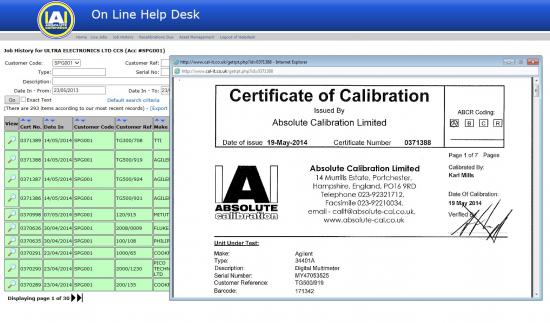 Online help desk calibration report